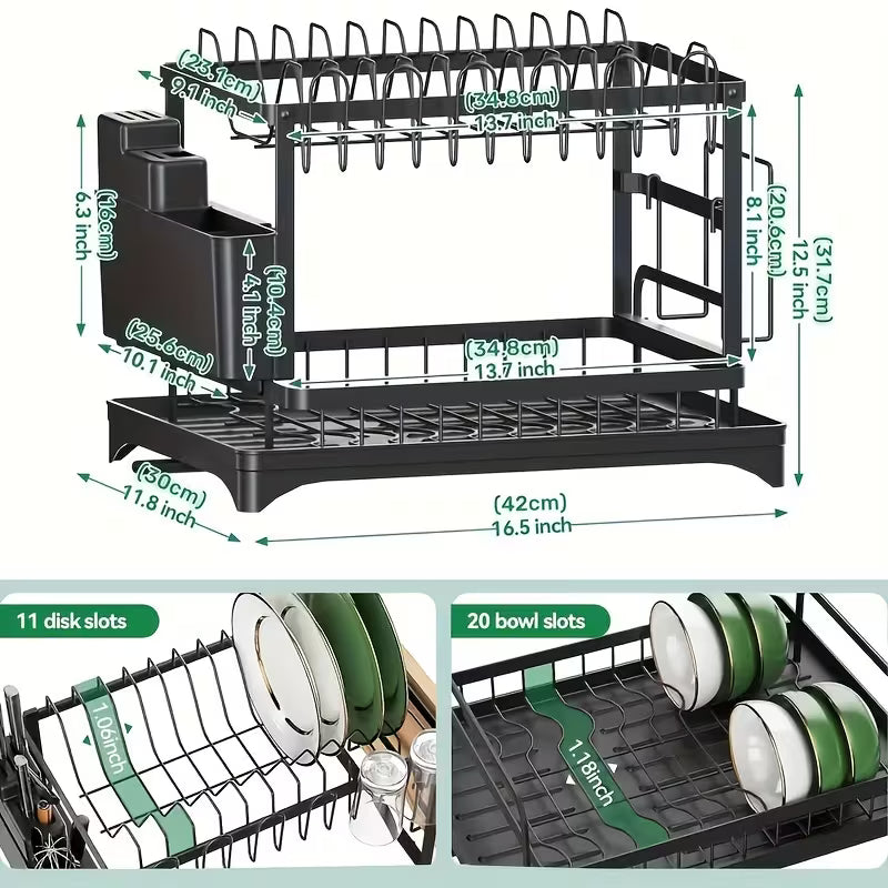 2-tier black metal dish drying rack