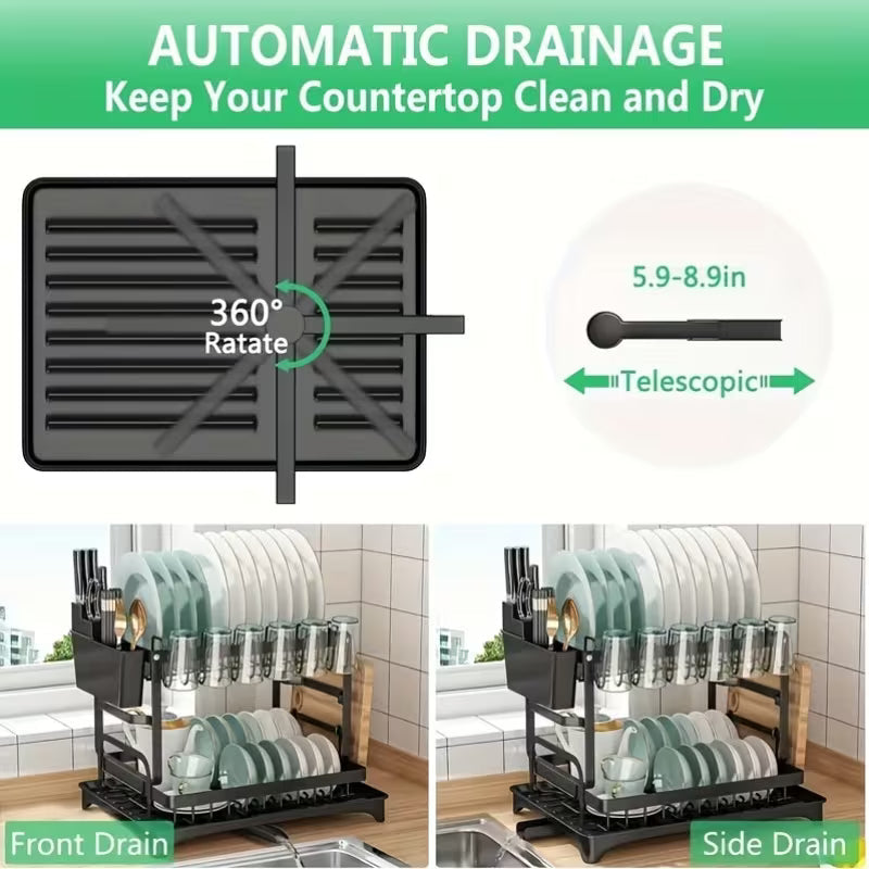 2-tier black metal dish drying rack