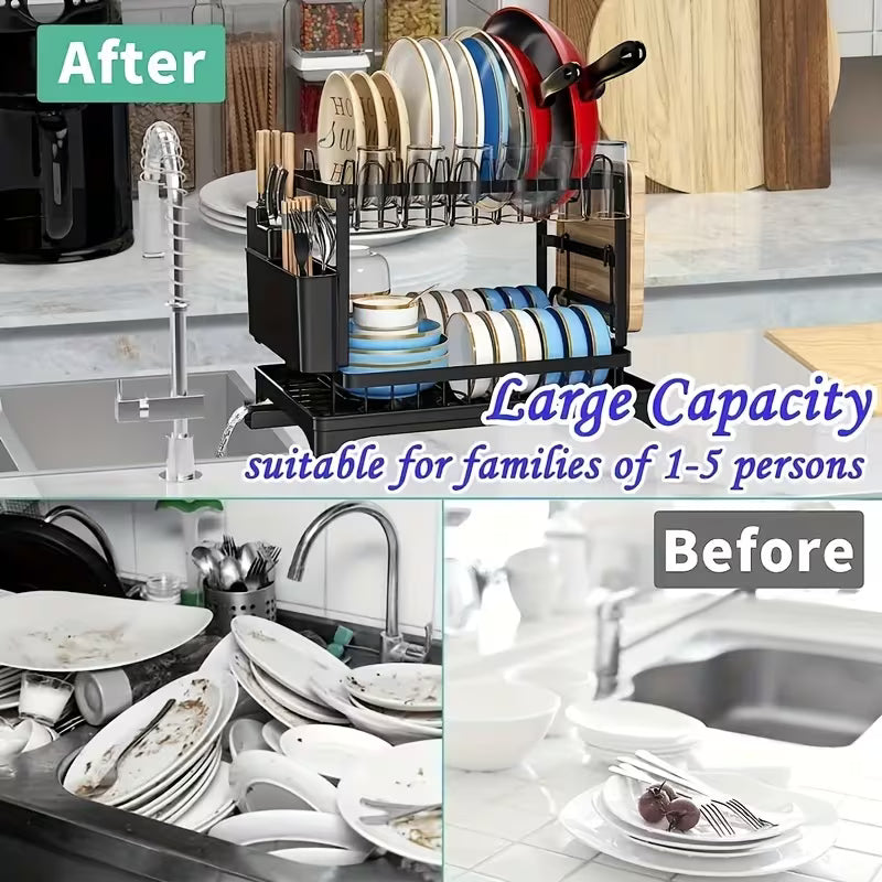 2-tier black metal dish drying rack