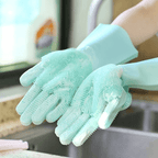 Dishwashing Gloves Silicone Rubber Waterproof – Scotch Brite Style with Steel Scrub, Long Kitchen Cleaning Gloves for Dishes and Home Use