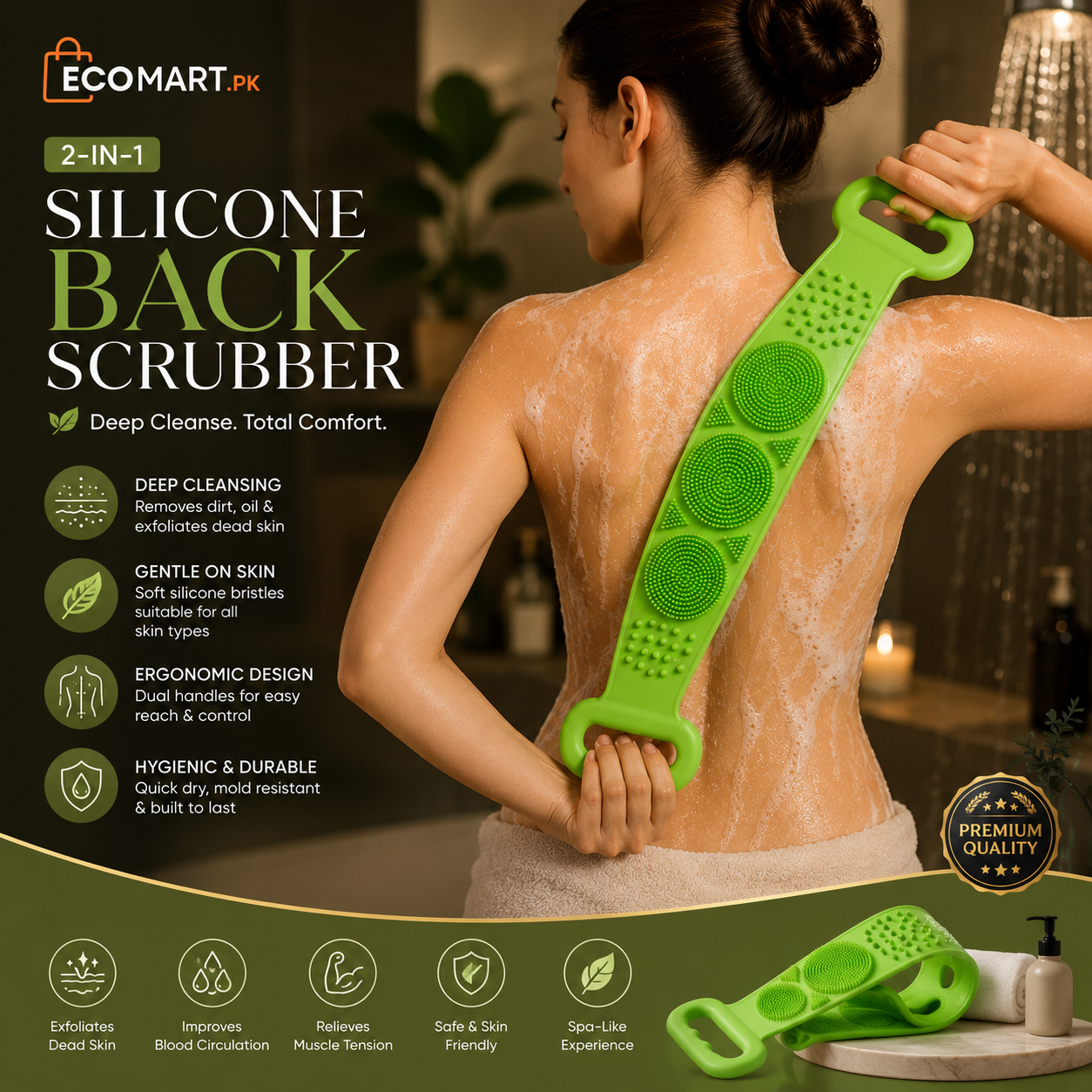 2-in-1 Silicone Back Scrubber and Bath Brush