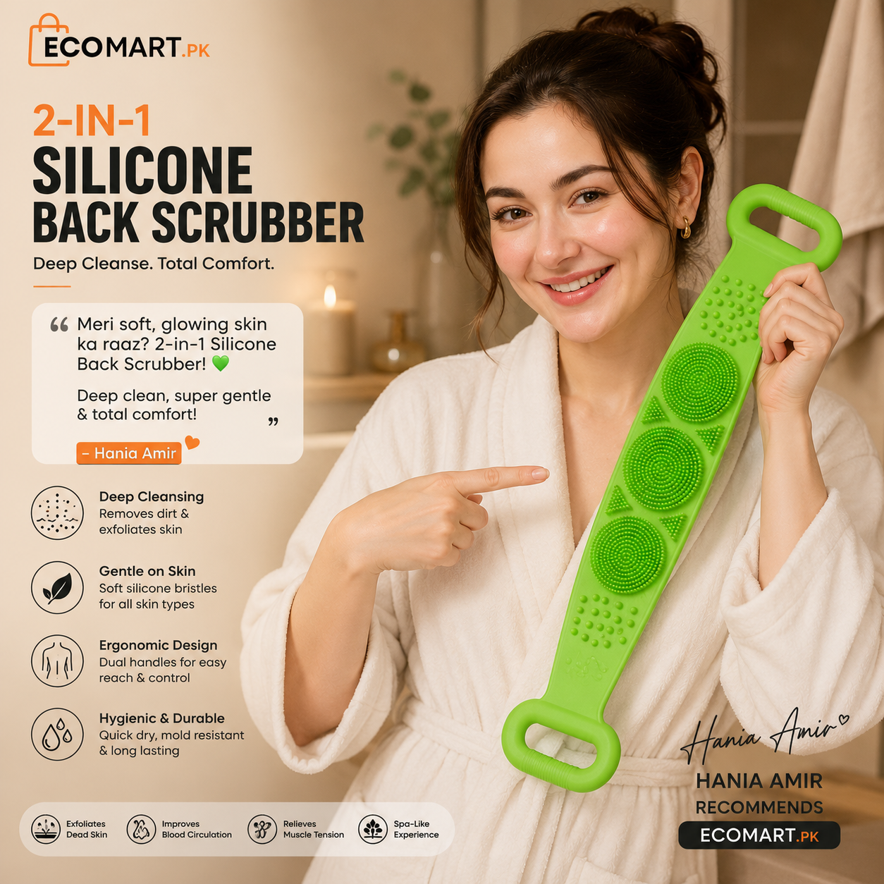 2-in-1 Silicone Back Scrubber and Bath Brush
