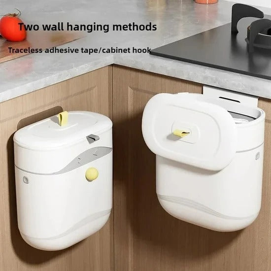 Wall Mounted Kitchen Waste Bin with Sliding & Flip-Up Lid