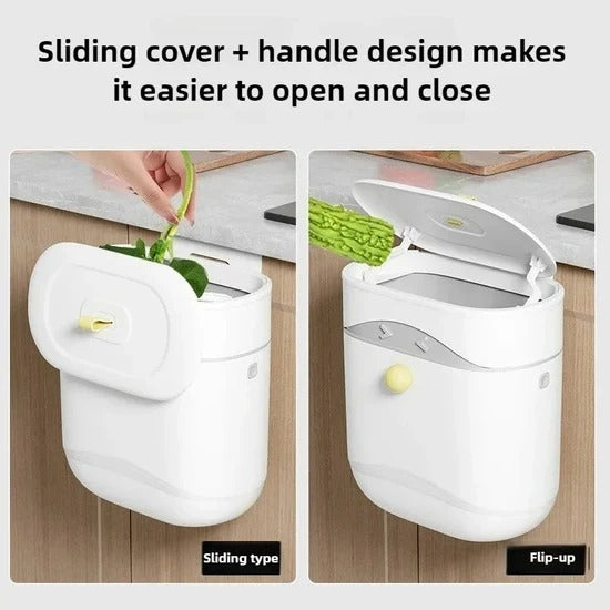 Wall Mounted Kitchen Waste Bin with Sliding & Flip-Up Lid