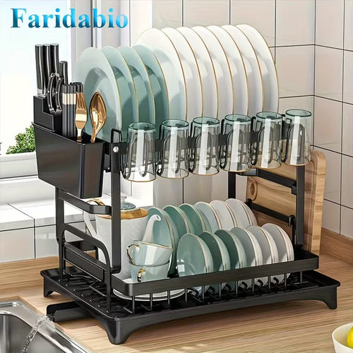 2-tier black metal dish drying rack