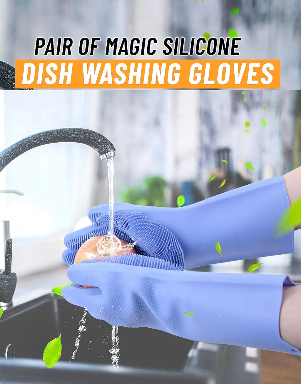 Dishwashing Gloves Silicone Rubber Waterproof – Scotch Brite Style with Steel Scrub, Long Kitchen Cleaning Gloves for Dishes and Home Use