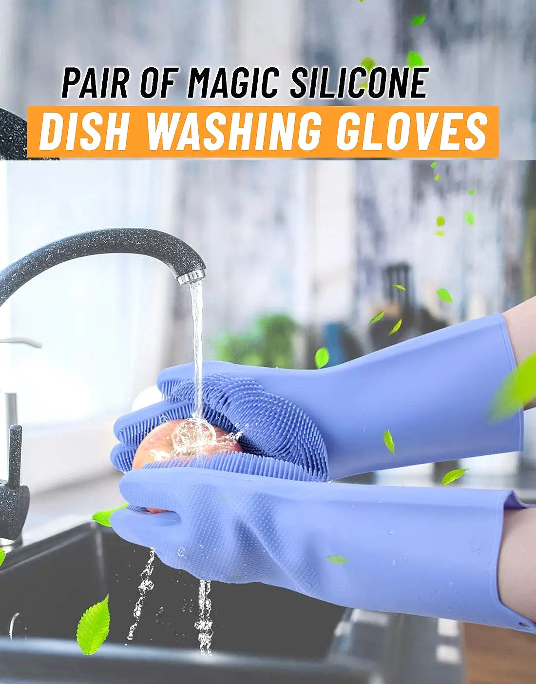 Dishwashing Gloves Silicone Rubber Waterproof – Scotch Brite Style with Steel Scrub, Long Kitchen Cleaning Gloves for Dishes and Home Use