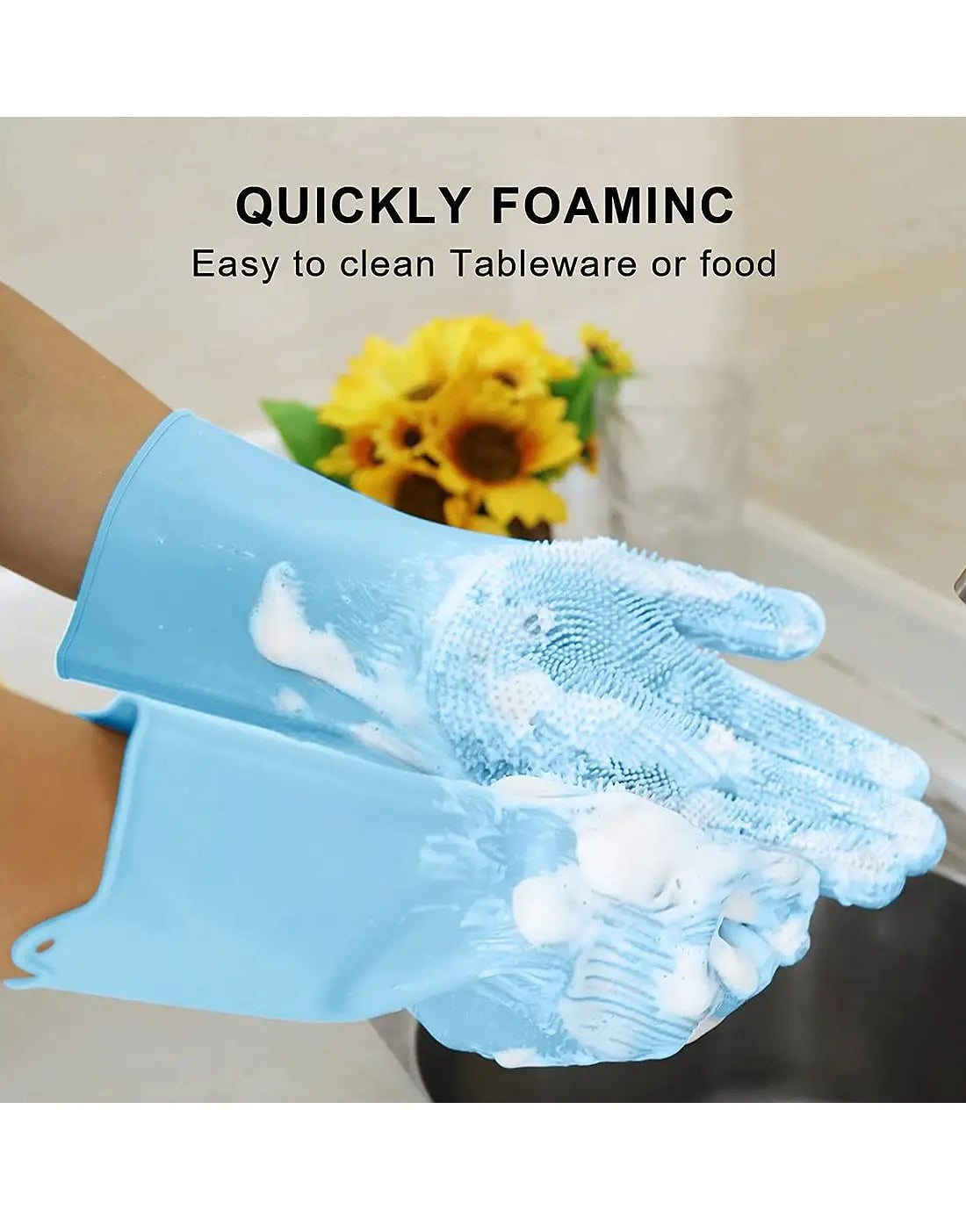 Dishwashing Gloves Silicone Rubber Waterproof – Scotch Brite Style with Steel Scrub, Long Kitchen Cleaning Gloves for Dishes and Home Use